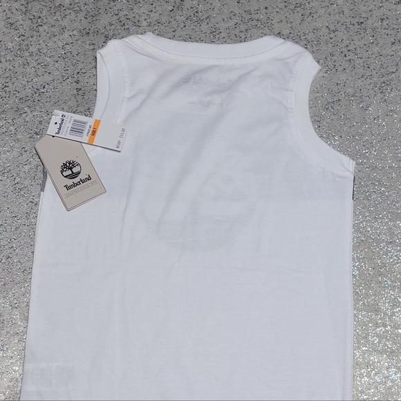 🤍🖤NEW Timberland White Sleeveless Shirt and Swim Shorts Boy's Size 7 - Picture 5 of 11